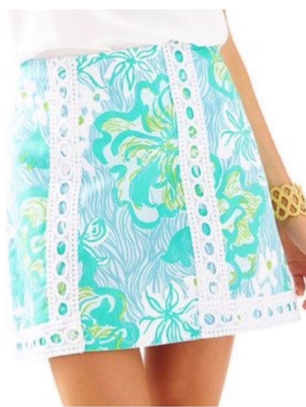 Lilly Pulitzer Pansy Lace Skort Skirt Lagoon Green Wave Rider Floral Aqua Sz 12
